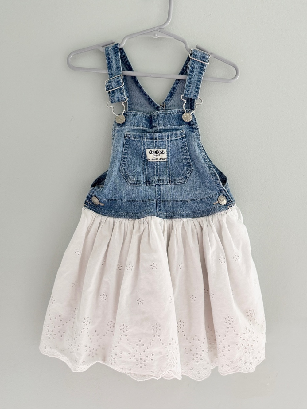 OshKosh B'gosh Denim Bib Dress with White Eyelet Skirt